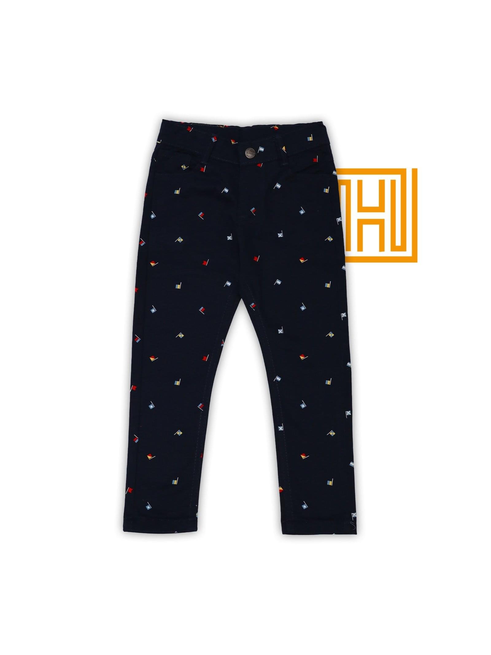 Dark Blue Flags Printed Cotton Pant D13- Designer Series