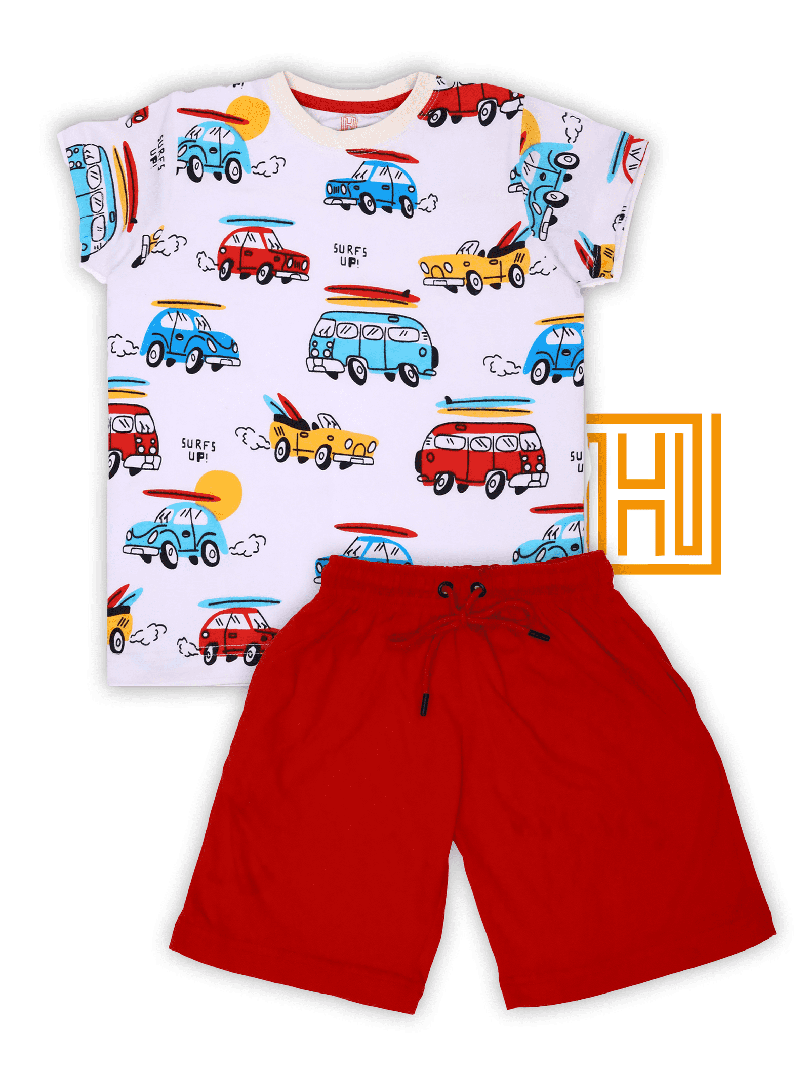 Multi Car Shirt With Red Nikker