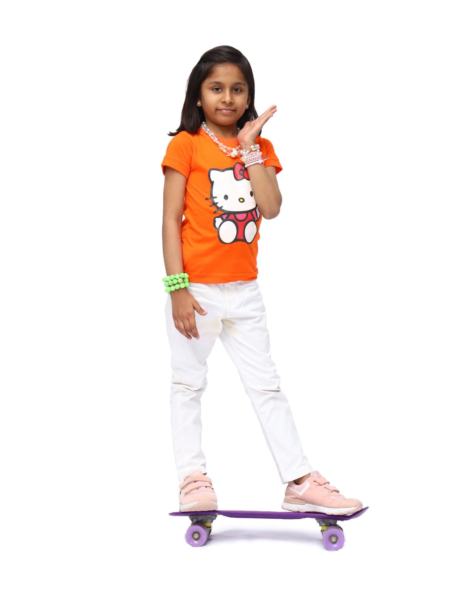 Hello Kitty (Orange) T-Shirt With White Denim Pant