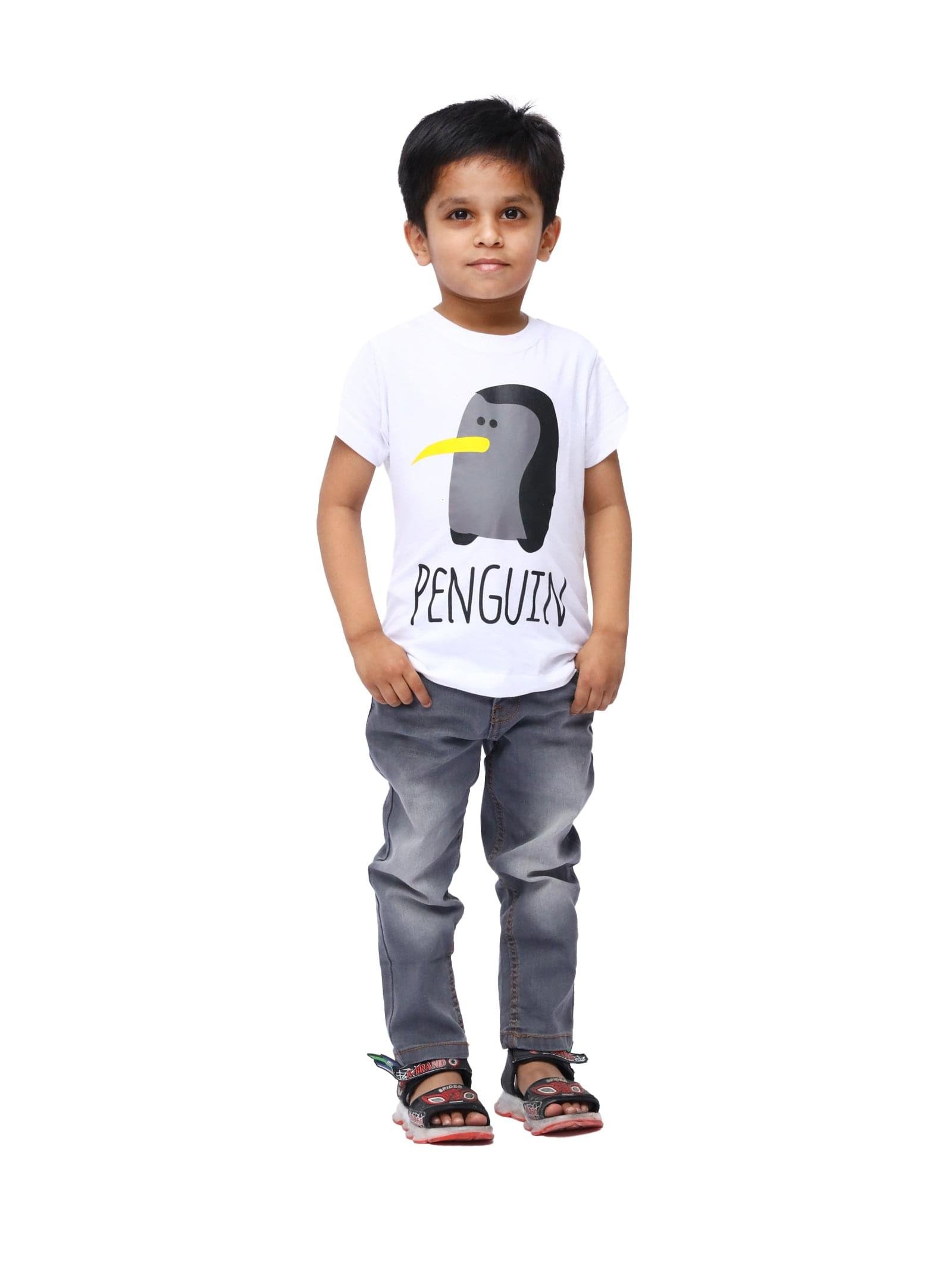 Penguin Print T-Shirt With Grey Denim Faded D28