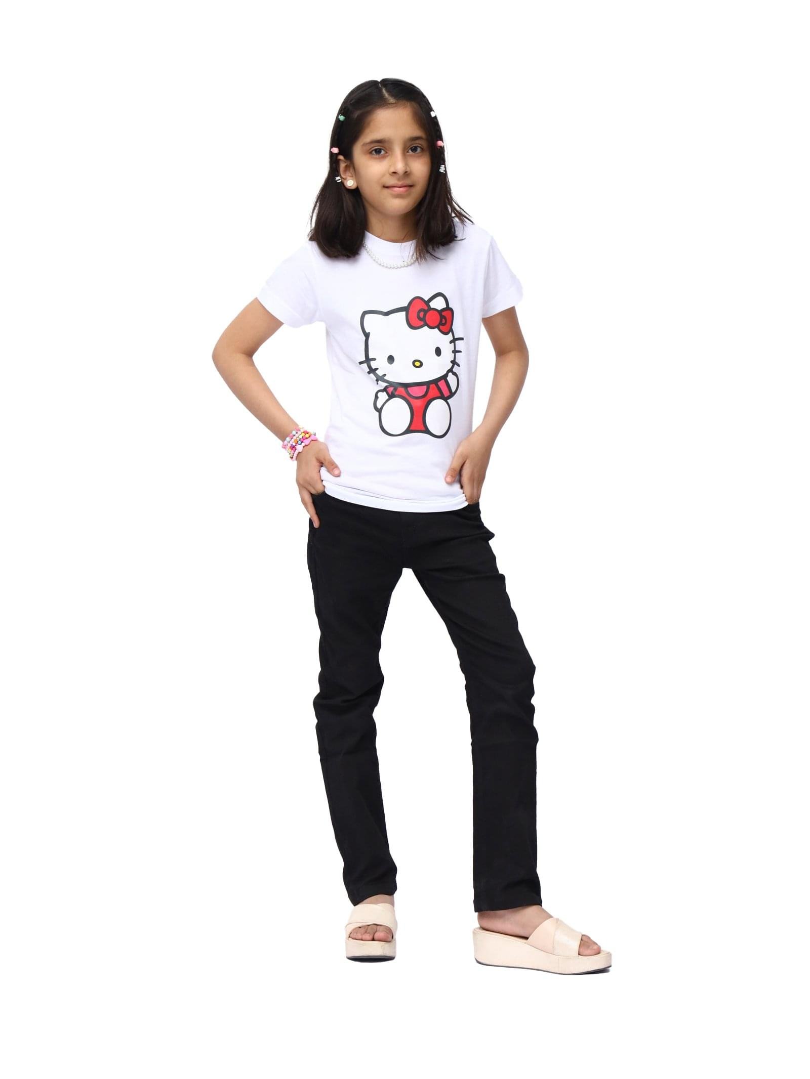 Hello Kitty (White) T-Shirt With Jet Black Denim D25