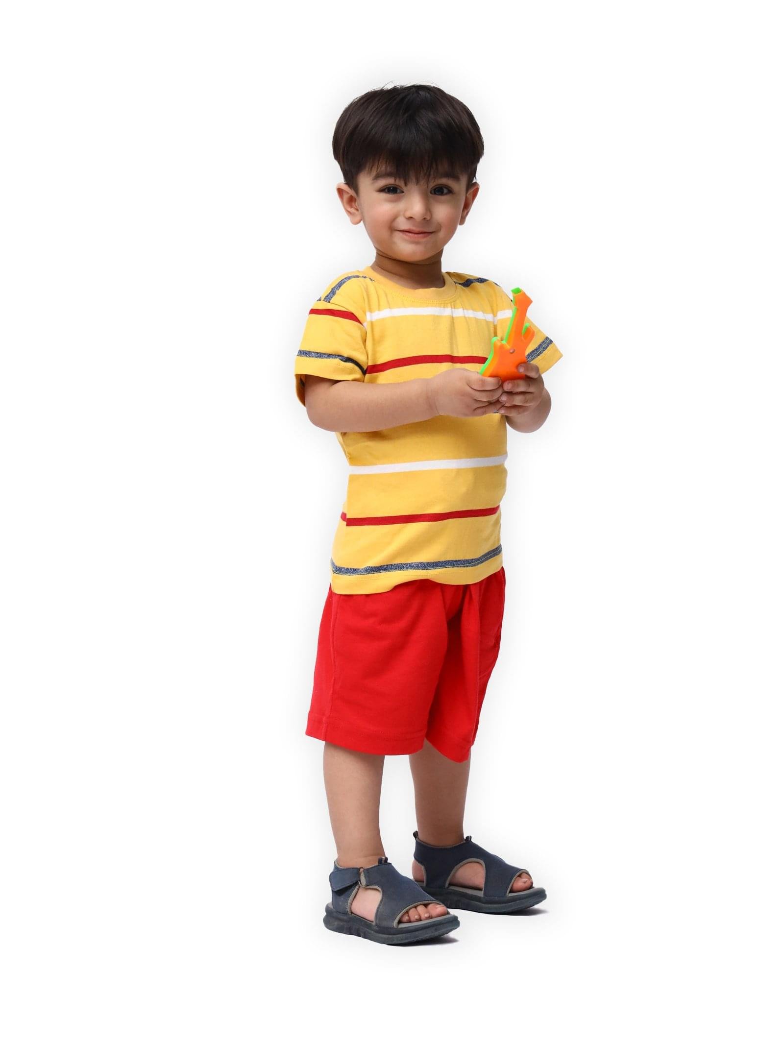 Yellow Stripes T-Shirt With Red Nikker